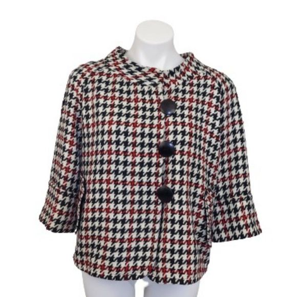Cato Retro Houndstooth Print 3/4 Sleeved Cropped Jacket - Picture 1 of 13